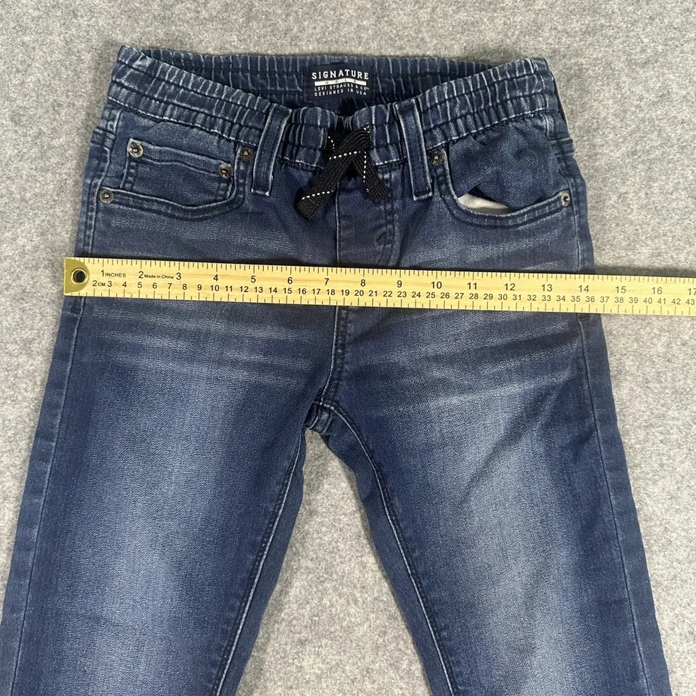Signature Levi Strauss Gold Pull-On Jeans Boys 7 Blue Stretch Denim ElasticWaist